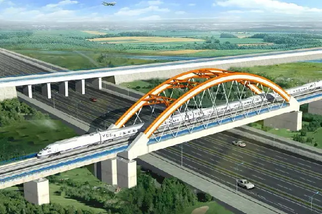 The Beijing Shanghai high-speed railway crosses the Cao’an highway in China
